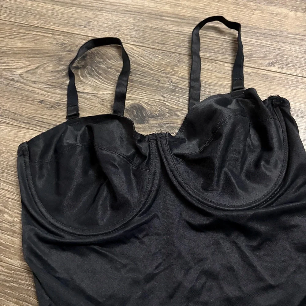 80s/90s European Vintage Underwire Shaper Mini Slip Dress (Black) Size S/M